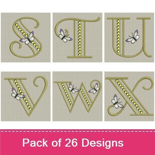 Butterfly Alphabet Embroidery Designs Bundle – A Letter with Butterfly, B Letter with Butterfly, C Letter with Butterfly & More (26 Designs)