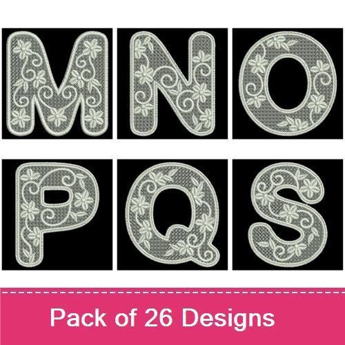 FSL Elegant Floral Lace Embroidery Designs Bundle – Letter A, Letter E, Letter H, Letter I & More (26 Designs)
