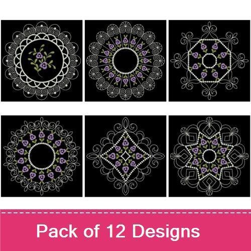Floral Doilies Embroidery Designs Bundle – Floral Doily with Vines, Lace Floral Doily, Elegant Flower Doily & More (12 Designs)