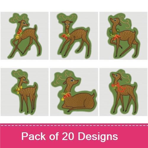 Festive Reindeer Embroidery Designs Bundle – Reindeer with Ornament, Reindeer with Garland, Leaping Reindeer & More (20 Designs)