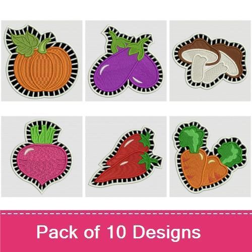 Fresh Vegetables Embroidery Designs Bundle – Green & Red Bell Peppers, Pumpkin, Eggplant & More (10 Designs)