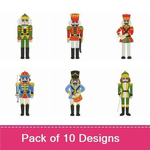 Nutcracker Figures Embroidery Bundle – Green Nutcracker, Red Nutcracker, Soldier Nutcracker & More (10 Designs)