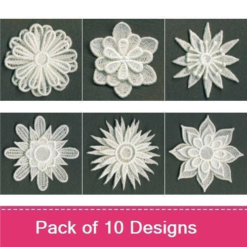 FSL Floral Lace Embroidery Bundle – Daisy Flower Lace, Floral Lace Star, Dahlia Lace & More (10 Designs)