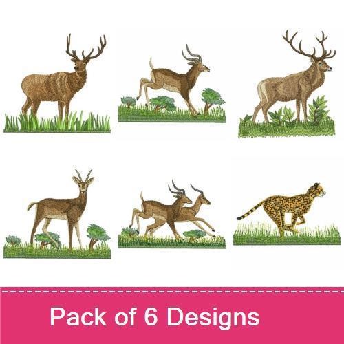 Wildlife Animals Embroidery Designs Bundle – Stag, Deer, Big Horned Deer & More (6 Designs)