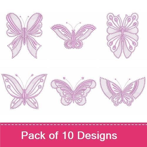 Elegant Pink Butterflies Embroidery Designs Bundle (10 Designs)