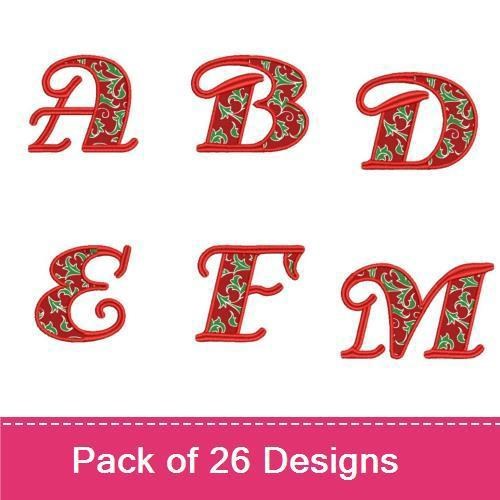 Applique Holly Alphabet Letters Embroidery Designs Bundle – A Letter with Holly, B Letter with Holly, C Letter with Holly & More (26 Designs)