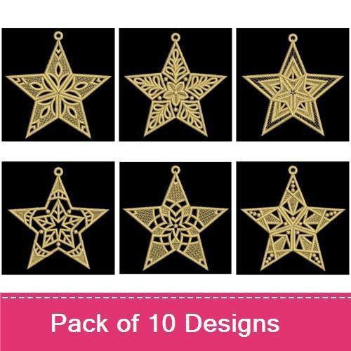 FSL Star Ornaments Embroidery Designs Bundle – Ornate, Geometric, Floral & More (10 Designs)