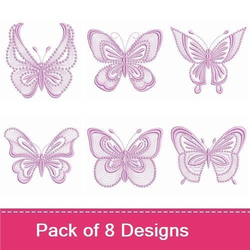 Rippled Elegant Pink Butterflies Embroidery Designs Bundle – Large & Small Butterflies, Ornate & More (8 Designs)