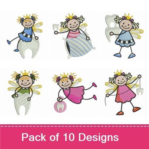 Tooth Fairy Embroidery Designs Bundle – Tooth Fairy with Star, Tooth Fairy w/ Crown, Cute Tooth Fairy & More (10 Designs)