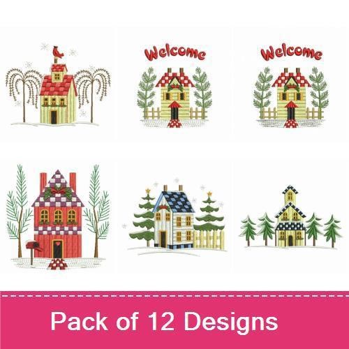 Christmas Village Embroidery Designs Bundle – A Joyful Christmas, Winter House, Welcome Sign & More (12 Designs)