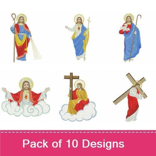 Sacred Christian Figures Embroidery Bundle – Jesus with Open Arms, Jesus with Cross, Saint in Red Robe & More (10 Designs)