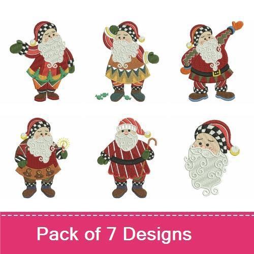 Santa Claus Embroidery Designs Bundle – Outstretched Arm, Presents, Christmas Tree & More (7 Designs)