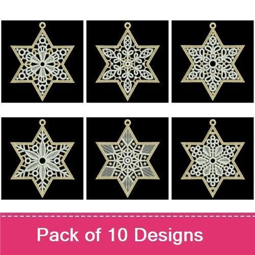 FSL Star Ornament Embroidery Designs Bundle – Elegant Star Ornament 1, Elegant Star Ornament 2, & More (10 Designs)