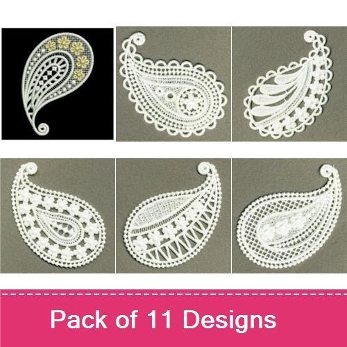 FSL Elegant Paisley Lace Embroidery Designs Bundle – Paisley Lace with Flowers, Ornate Paisley Lace, Classic Paisley Lace & More (11 Designs)
