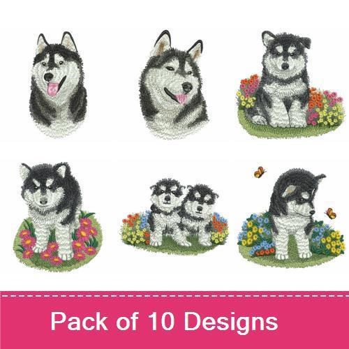 Husky Dog Embroidery Bundle – Adorable Designs (10 Designs)