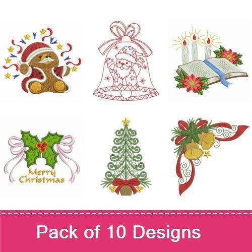 Christmas Character Embroidery Bundle – Santa Bear, Christmas Bell, Christmas Tree & More (10 Designs)
