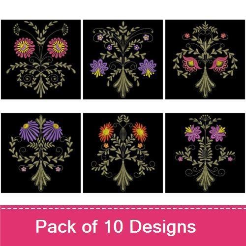 Floral Embroidery Designs Bundle – Floral Aster, Floral Daisy, Floral Bouquet & More (10 Designs)
