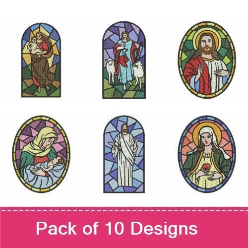 Stained Glass Religious Icons Embroidery Designs Bundle – Jesus, Saint Michael, Saint Joseph & More (10 Designs)