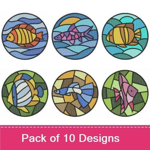 Colorful Fish Embroidery Designs Bundle – Yellow Fish, Blue Fish, Pink Fish & More (10 Designs)