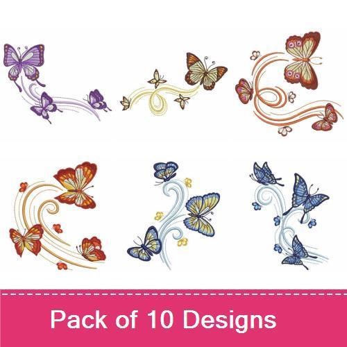 Butterflies with Swirls Embroidery Designs Bundle – Elegant Butterfly with Swirls, Red and Orange Butterfly, & More (10 Designs)
