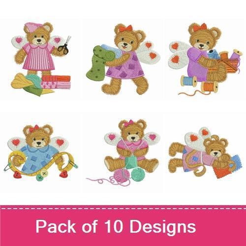 Crafty Teddy Bears Embroidery Designs Bundle – Teddy Bear with Scissors, Teddy Bear with Yarn, Teddy Bear Sewing & More (10 Designs)