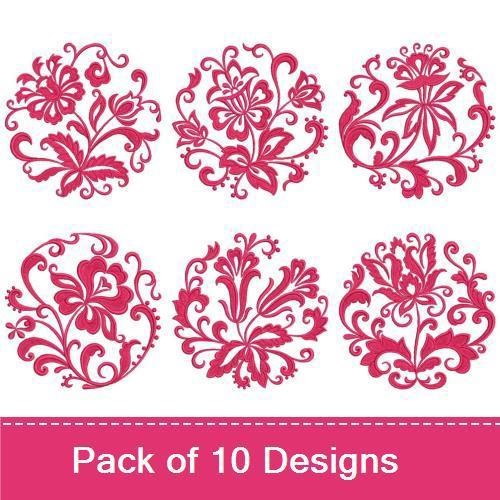 Elegant Pink Floral Embroidery Bundle – Floral Design with Swirls, Tulip Blossom, Rose and Leaf Arrangement & More (10 Designs)