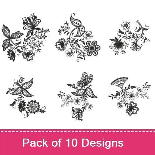 Floral Embroidery Designs Bundle – Floral Bouquet, Butterfly with Flowers, Leafy Floral Arrangement & More (10 Designs)