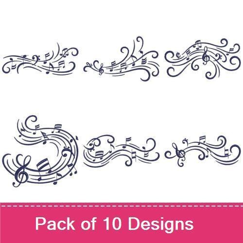 Redwork Elegant Music Embroidery Designs Bundle – Musical Staff with Notes, Treble Clef with Flourish & More (10 Designs)