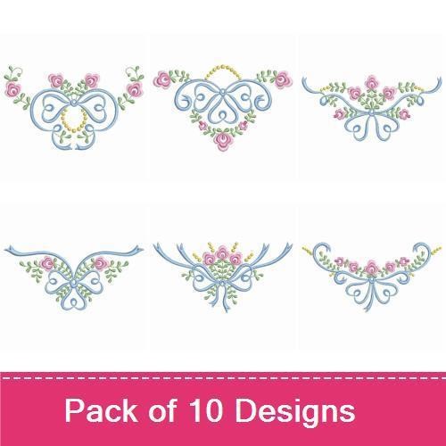 Delicate Floral Ribbon Embroidery Bundle – Floral Bouquet, Charming Floral Bow, Elegant Floral Design & More (10 Designs)