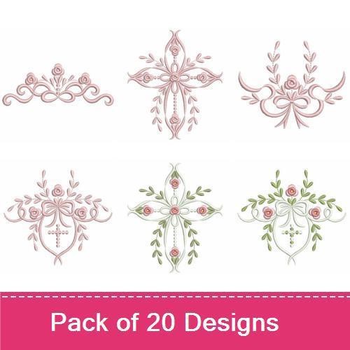 Redwork Elegant Rose Embroidery Designs Bundle – Rose Border, Rose Corner, Decorative Rose Cross & More (20 Designs)