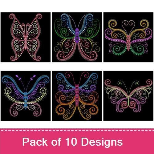 FSL Elegant Swirly Butterflies Embroidery Bundle – Intricate Patterns, Colorful Swirls, Curvy Designs & More (10 Designs)