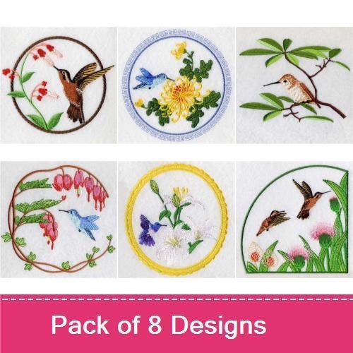 Hummingbird & Floral Embroidery Designs Bundle – Hummingbird with Flowers, Floral Wreath with Hummingbird & More (8 Designs)