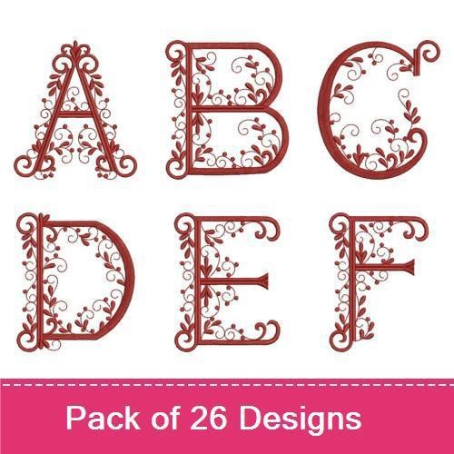 Redwork Floral Alphabet Embroidery Designs Bundle – Floral A, B, C, D, E, F & More (26 Designs)