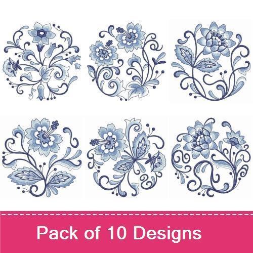 Blue Floral Embroidery Bundle – Floral Design with Blue Flower, Elegant Blue Flower Bunch, & More (10 Designs)