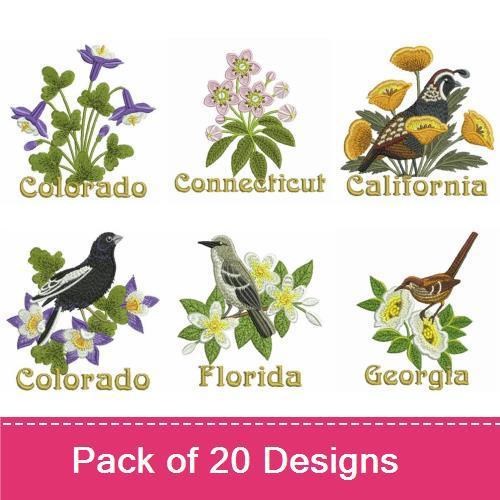 State Flowers of the USA Embroidery Designs Bundle – Alabama, Alaska, Arizona & More (20 Designs)