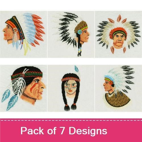 Native American Headdresses Embroidery Designs Bundle – Profile of Native American, Warrior Headdress, & More (7 Designs)