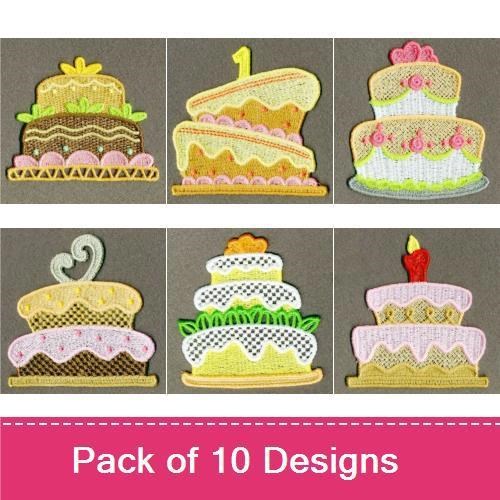 FSL Lace Cake Embroidery Designs Bundle – Two-Tier Lace Cake, Chocolate Lace Cake, Birthday Lace Cake & More (10 Designs)