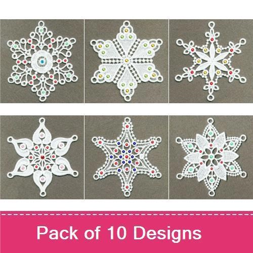 FSL Elegant Snowflake Embroidery Designs Bundle – Beaded Snowflake Ornament 1, Beaded Snowflake Ornament 2, & More (10 Designs)