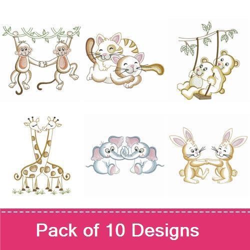 Monkey & Cat Friends Embroidery Bundle – Adorable Animal Designs (10 Designs)