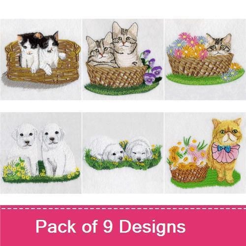 Cute Cats & Puppies Embroidery Bundle – Adorable Basket Designs (9 Designs)