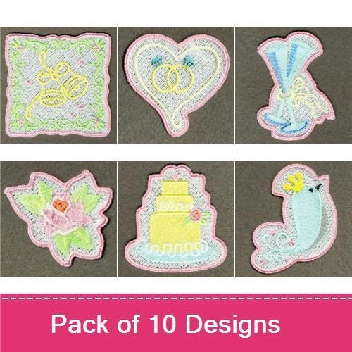 FSL Wedding Celebration Embroidery Designs Bundle – Wedding Cake, Rings, Bouquet & More (10 Designs)