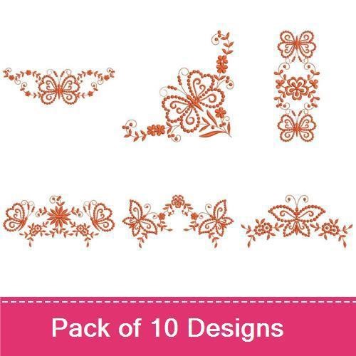 Redwork Elegant Butterfly Embroidery Bundle – Butterfly Wreath, Butterfly Flourish 1, Butterfly Flourish 2 & More (10 Designs)