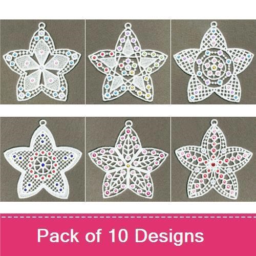 FSL Star Ornament Embroidery Bundle – Floral, Polka Dots, Geometric Patterns & More (10 Designs)