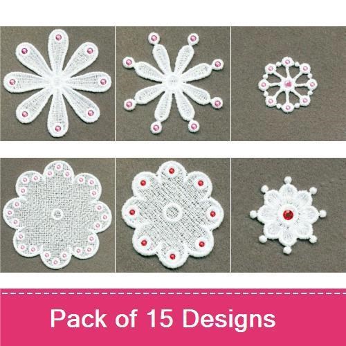 FSL Delicate Floral Lace Embroidery Bundle – Floral Lace Circle, Scalloped Floral Lace, Daisy Lace & More (15 Designs)