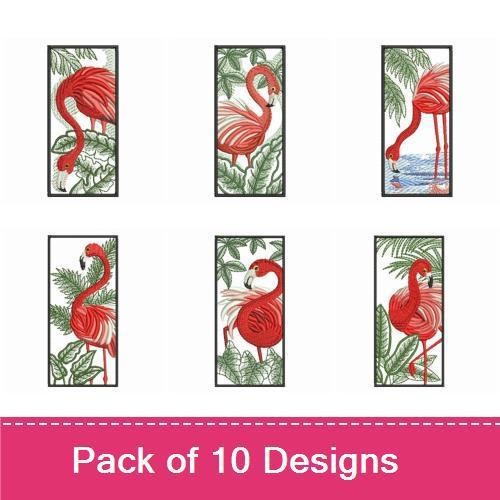 Flamingo Embroidery Designs Bundle – Tropical Leaves, Water, Flower & More (10 Designs)