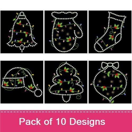 Redwork Christmas Ornaments Embroidery Bundle – Christmas Tree, Mitten, Stocking & More (10 Designs)