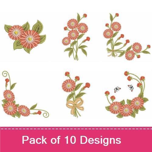 Coral Daisy Embroidery Designs Bundle – Coral Daisy Wreath, Bouquet, Arrangement & More (10 Designs)