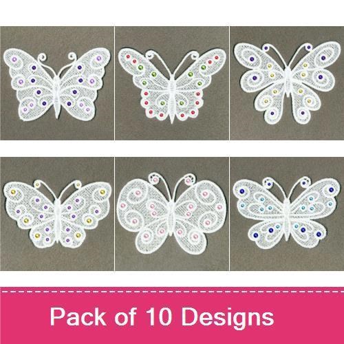 FSL Colorful Gemstone Butterflies Embroidery Designs Bundle – Butterfly with Gemstones, Ornate Gemstone Butterfly & More (10 Designs)