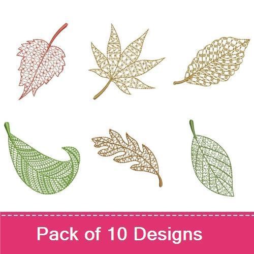 Leaf Embroidery Designs Bundle – Maple Leaf, Heart Leaf, Curled Leaf & More (10 Designs)