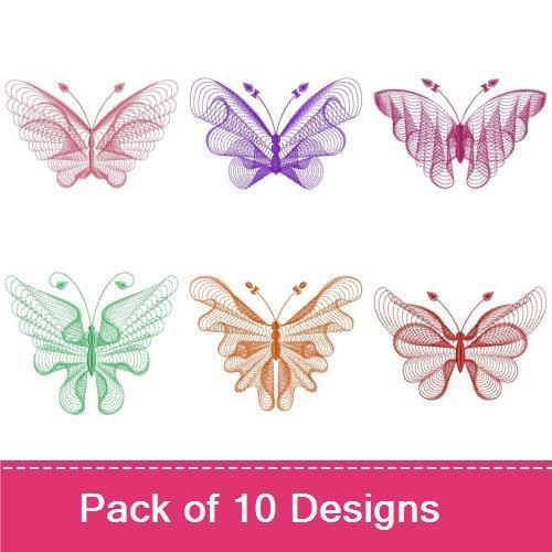 Rippled Elegant Butterfly Embroidery Designs Bundle – Elegant Butterfly with Swirls, Intricate Butterfly Design & More (10 Designs)